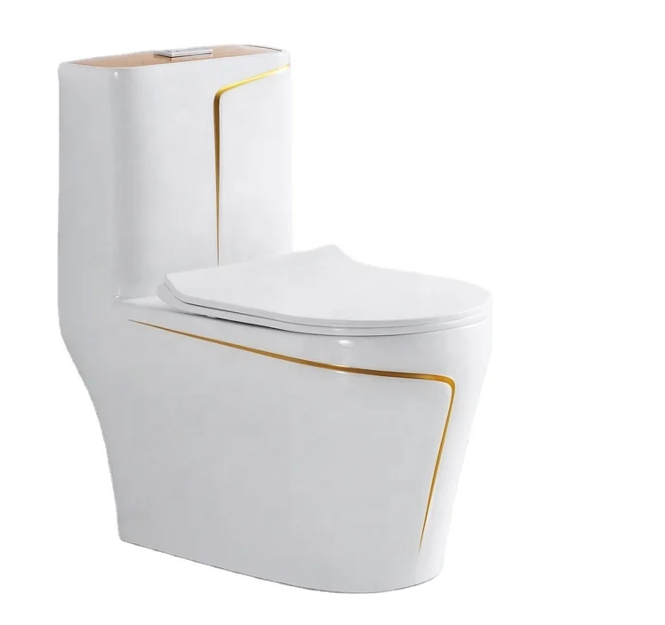 Modern Simple White Gold  bowl ceramic one piece dual flush bathroom toilet