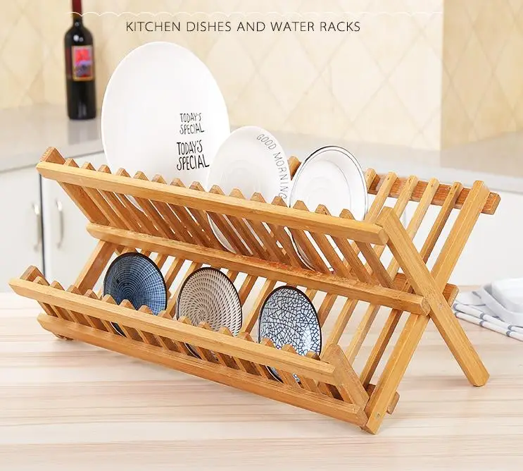 Складная бамбуковая тарелка для сушки посуды