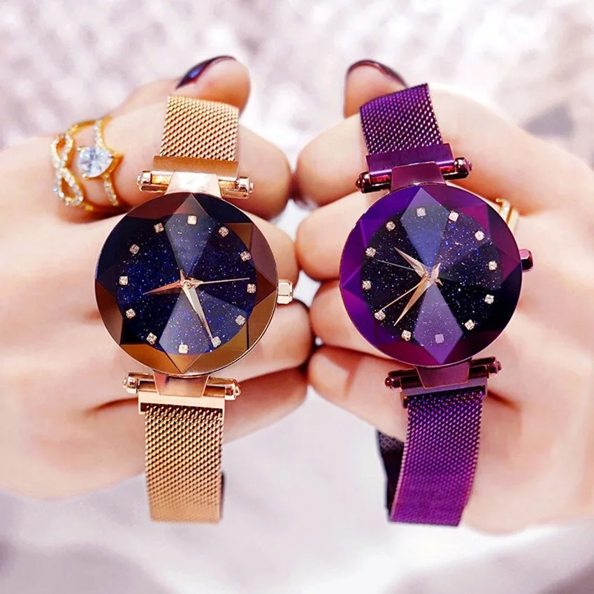 
Fashion Starry Sky Women Watches Magnet Buckle Stylish Rose Gold Female Casual Quartz Wristwatch Unique Lady Girls Clock Gift 