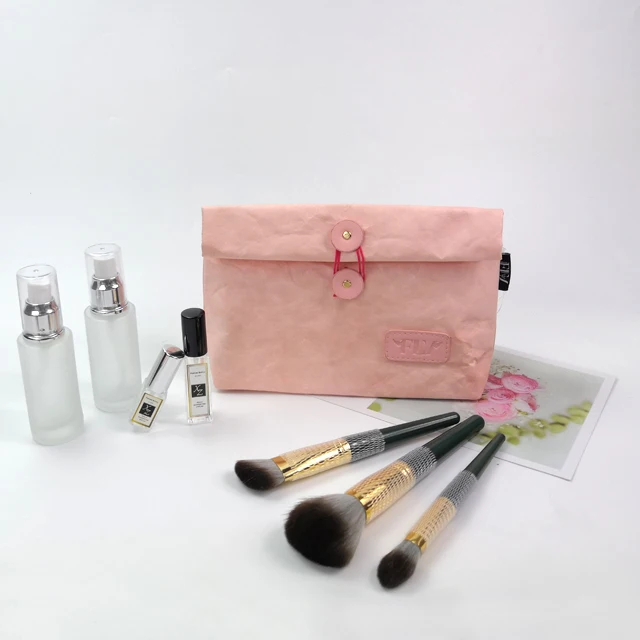 Custom Logo Tyvek Cosmetic Bag Top Folding Waterproof Pink Makeup Organizer Bag