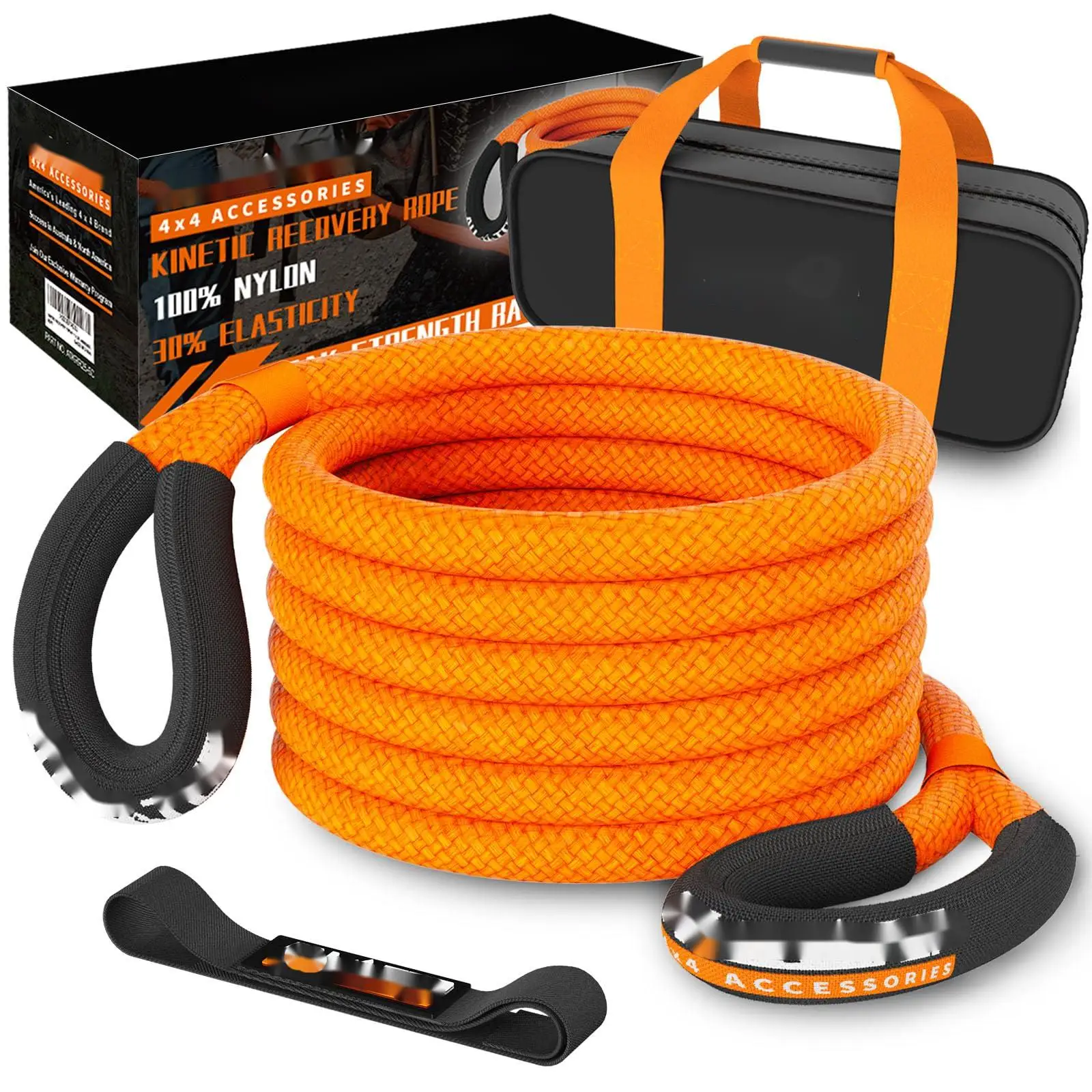 Kinetic Recovery Rope, 48000 Lbs (1in x 30ft Orange) Extreme Duty 30% Elasticity Energy Snatch Strap for 4x4 Offroad Vehicle