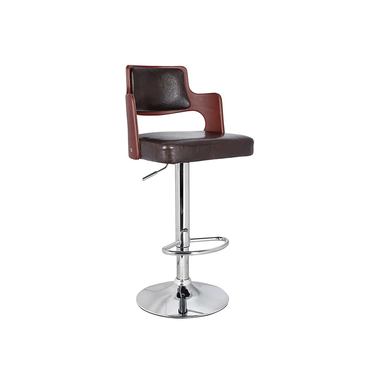 New Design Modern Luxury Durable Wooden Leather Design Pub Swivel Height Bar stool With Backrest