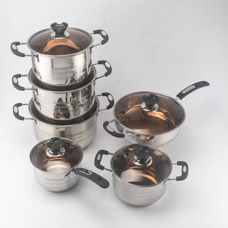 Stainless Steel Cookware Sets  High Quality Thicken Pot Kitchen Cooking Pots And Pans  With Glass Lid