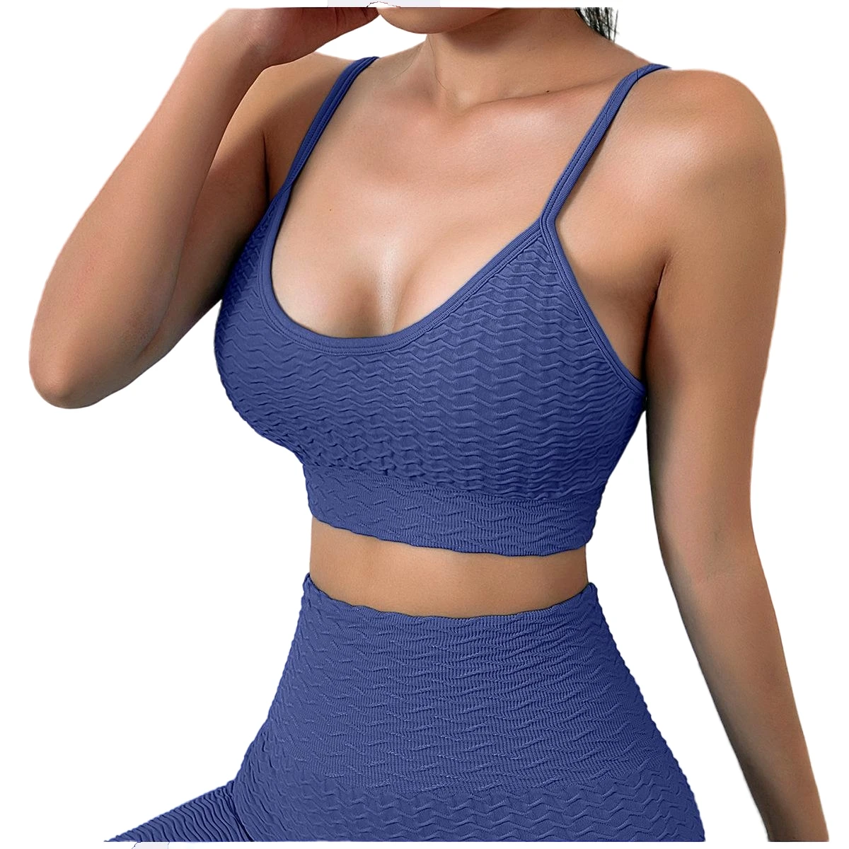 6549707 SEXY Impact Spaghetti Strap Screw Thread Back Shaping Deep U-Neck Fitness Yoga Sports Bra Crop Top