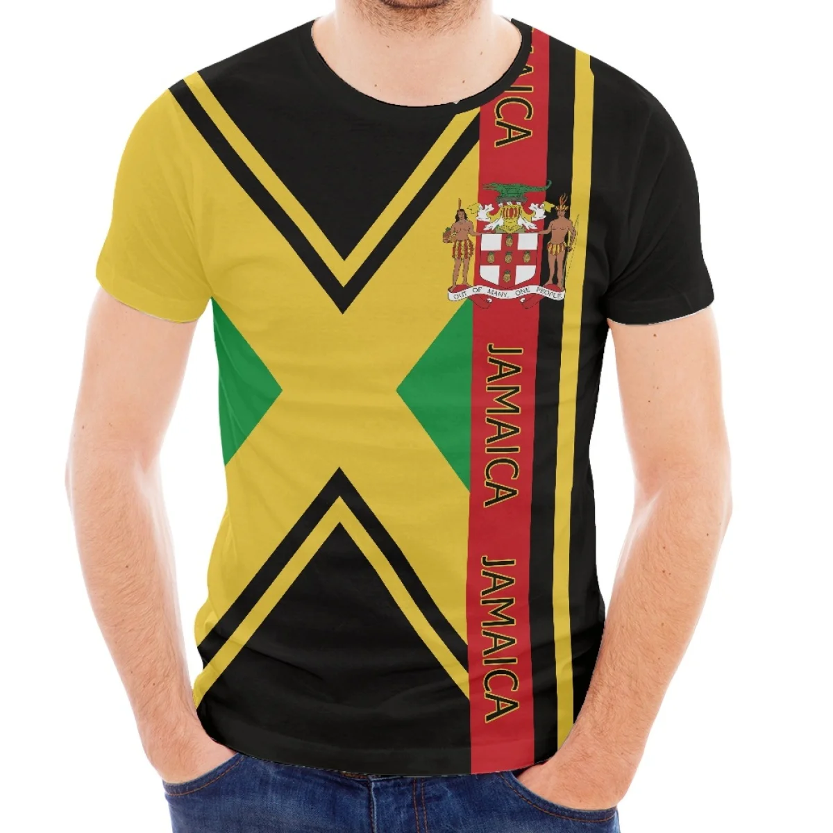 Wholesale Sublimation polyester Spandex Oversized T-shirt For Independence Day Customize Print Jamaica Lion Print Design T shirt