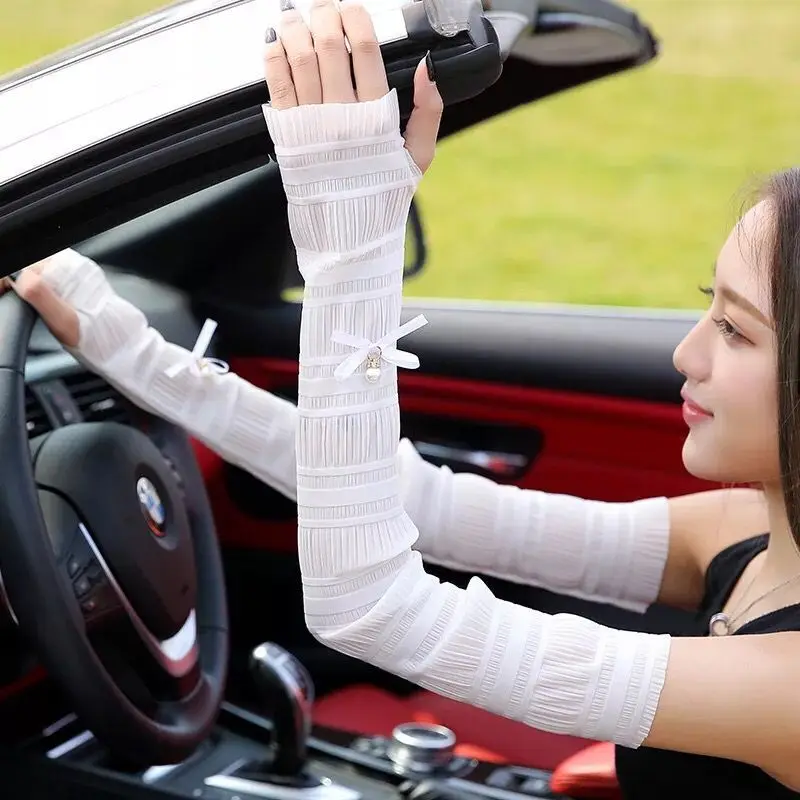 Fashion Ice silk lace sun UV protection car driving summer arm sleeve gloves women