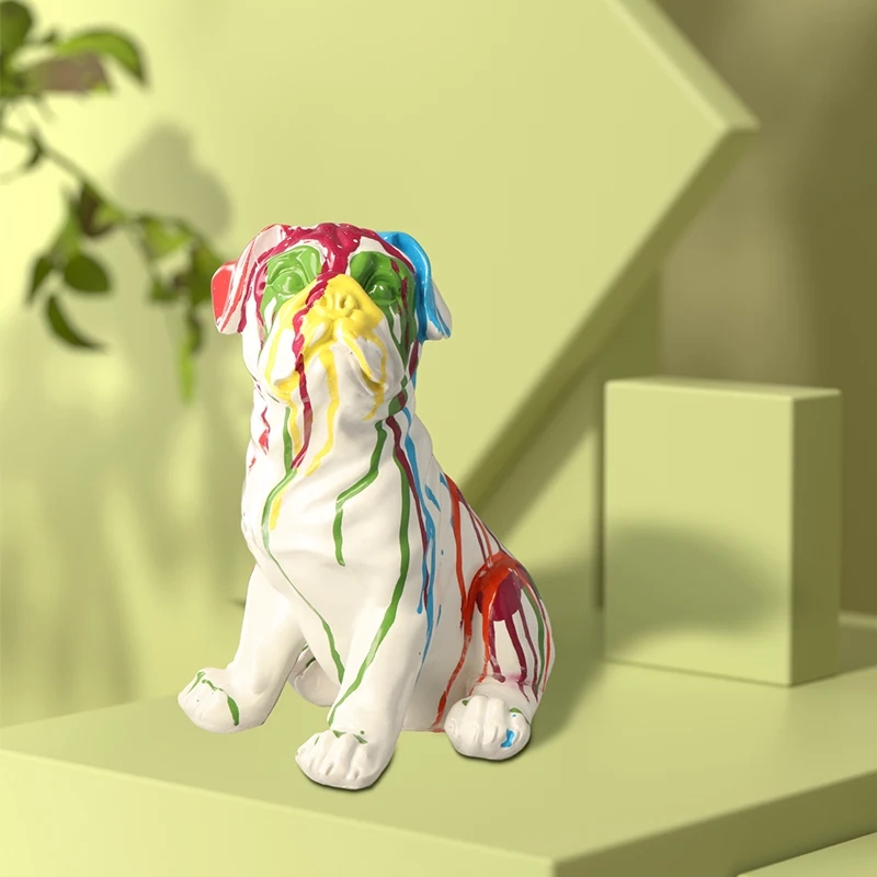 New product Customized Splashing Ink Painted stock life Size Animal Resin Dog Statues