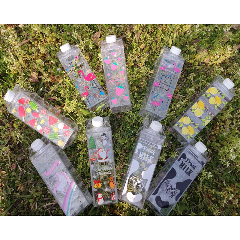 
Transparent Summer Small Daisy Plastic Water Cup Outdoor Sports Student Cup Creative Gift Square Bottles Direct Drinking 