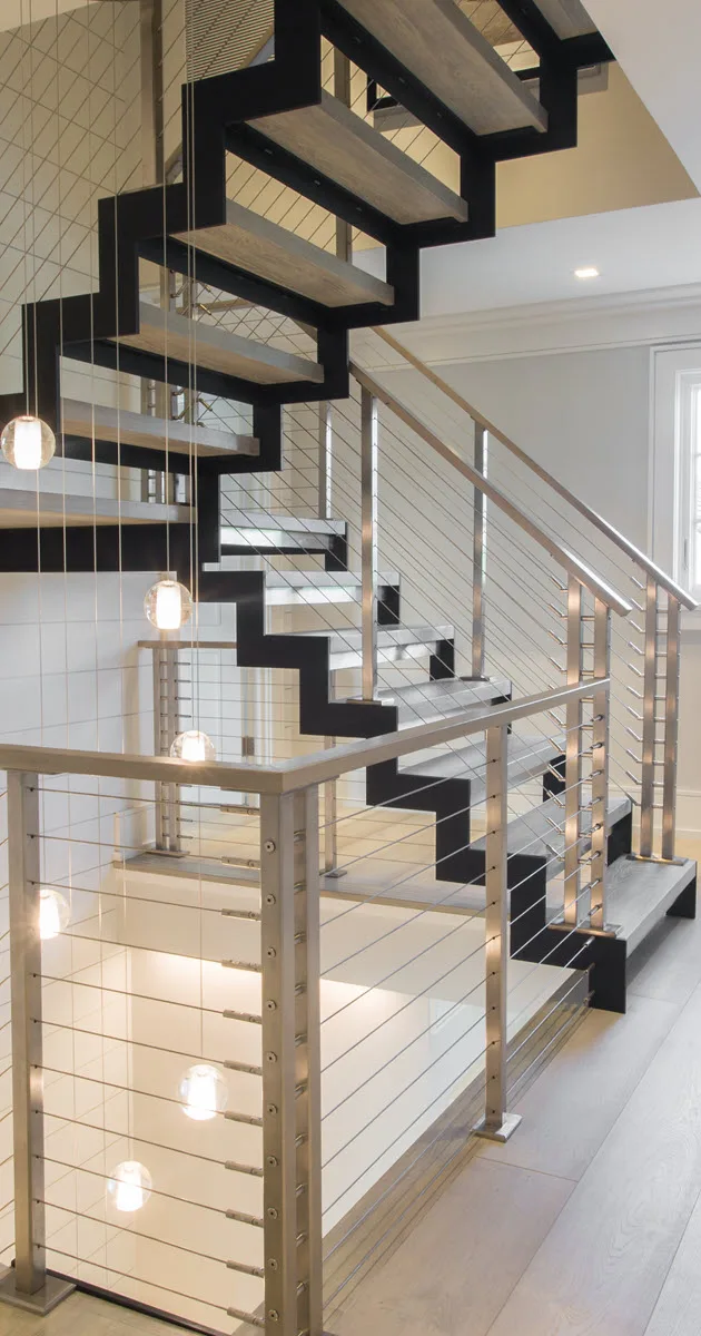 Hot sale carbon steel double beam support straight stairs with timber steps and glass railing
