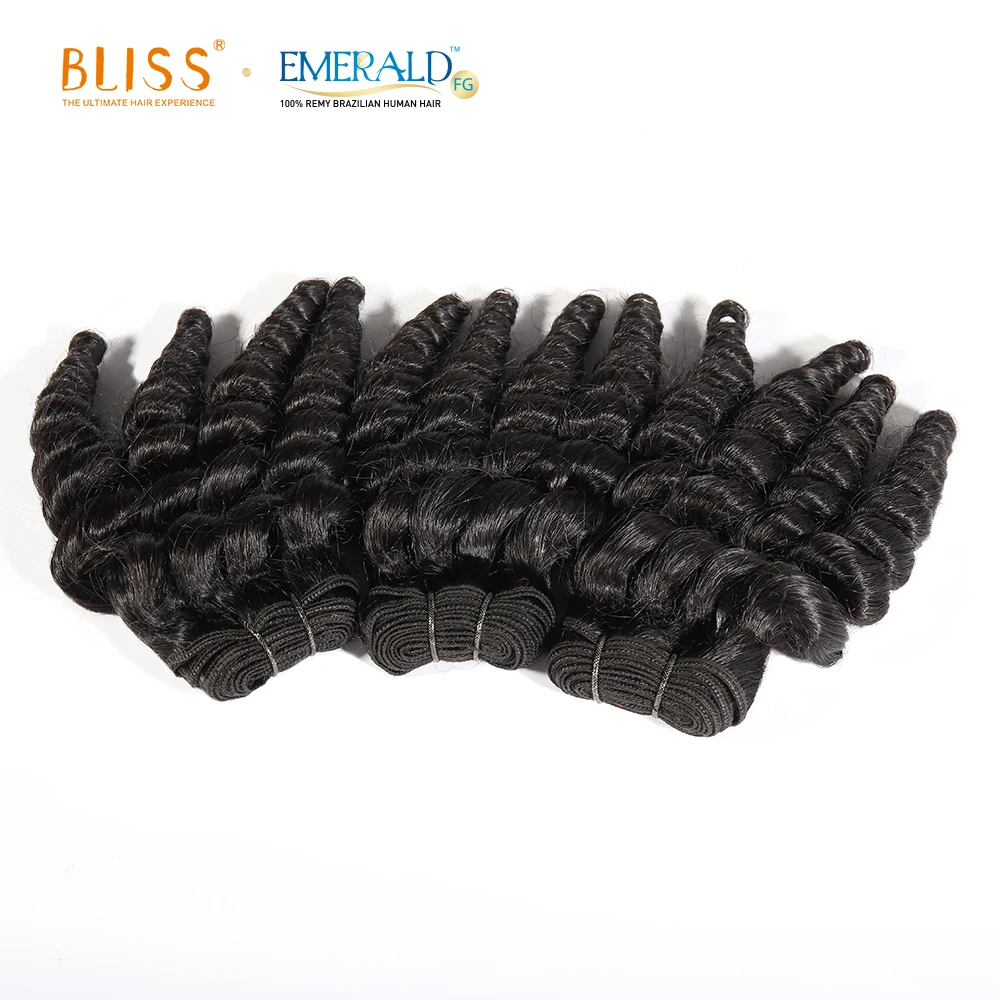 Bliss Emerald 3 Packs Bundles Brazilian Human Hair In Packets Blossom Egg Curl 100% Unprocessed Natural Brazilian Hair Weaves