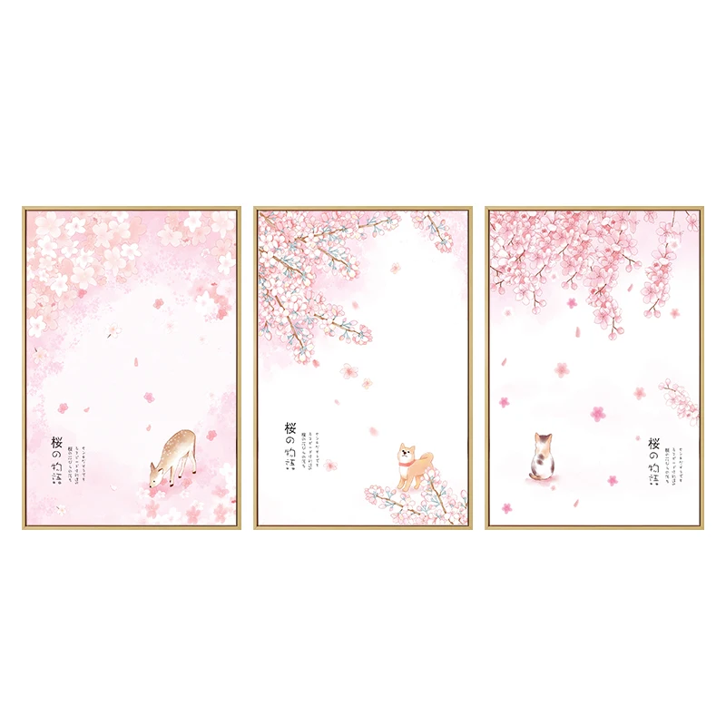 
modern picture pink sakura flower and cat posters and prints wall art canvas the living room 