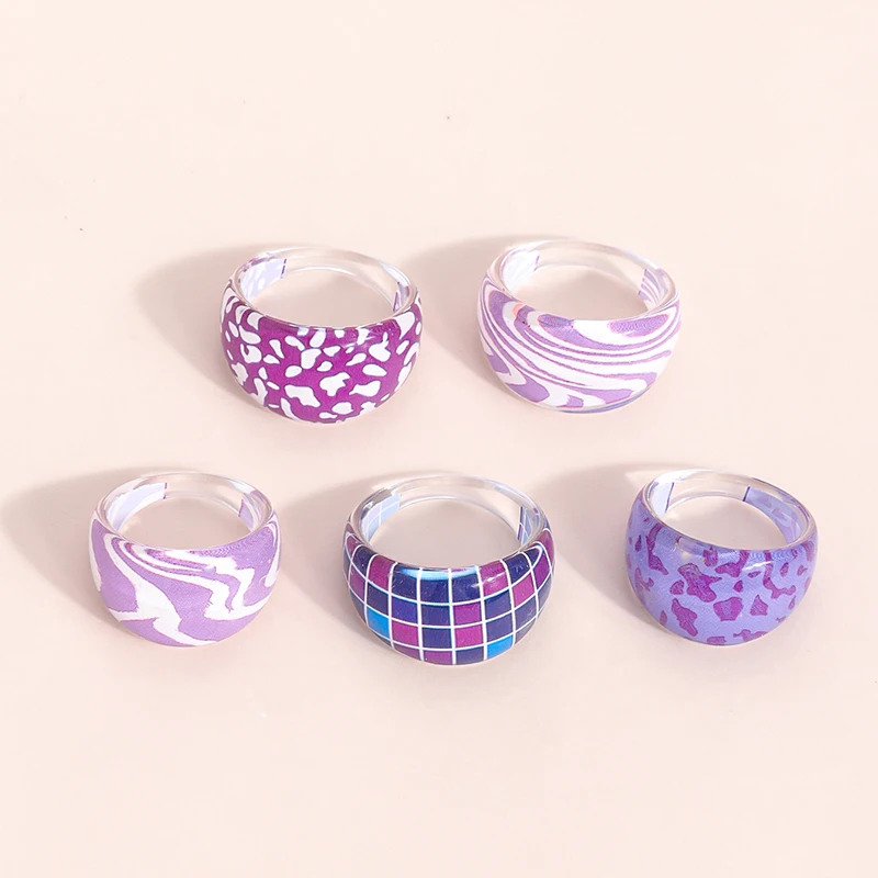 Hot Sales Ins Style Patchwork Pattern Plastic Ring