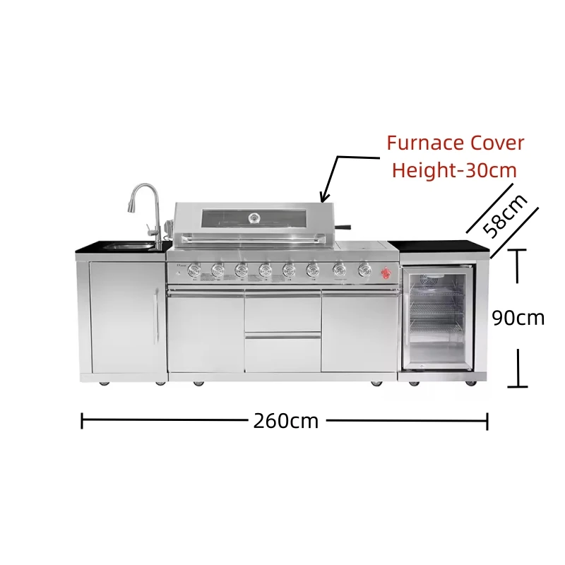 6+1 Burners Barbecue Grill With Side Burner Cabinet Modern Integral Modular Outdoor Kitchen Stainless Steel BBQ Grills Cabinets