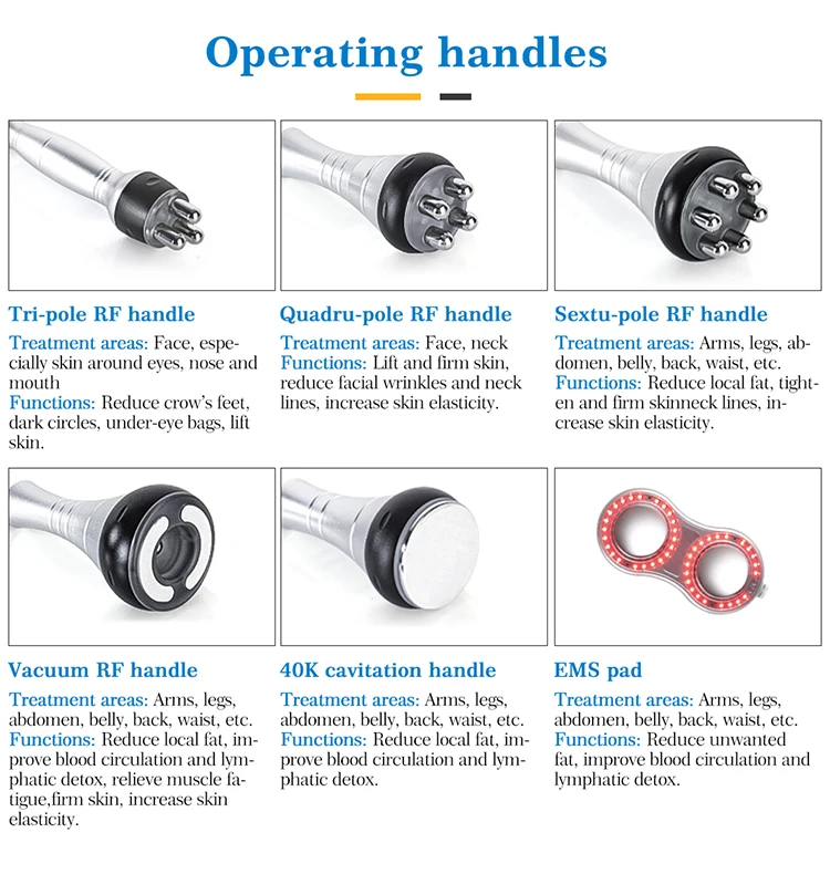 6 in 1 High Quality 80k / 40k Vacuum Cavitation System Body Shaping Rf Cavitation Slimming Machine 80k with 6 EMS Pads