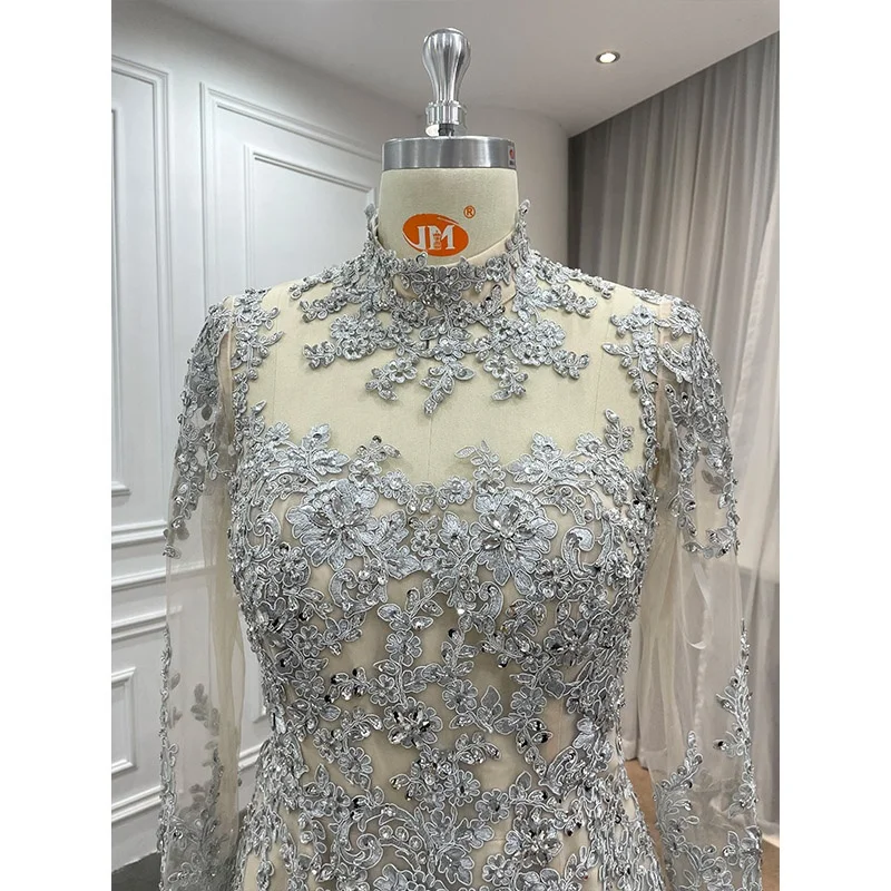 Noblebride Modest Heavily Beaded Wedding Dresses Custom White Sparkly Beaded Luxury Mermaid Long Sleeve Wedding Dress