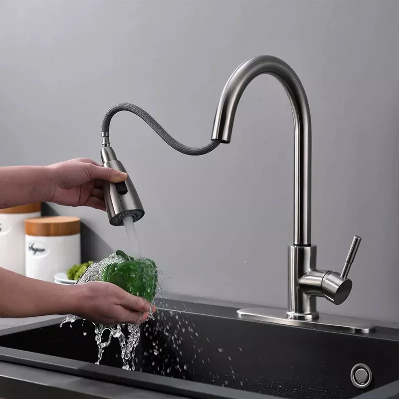 Hot Sale Stainless Steel Pull Out Pull Down Spray Hand Touch Sensor Kitchen Faucet With Cover Plate