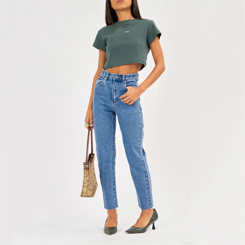 High Quality Supplier Manufacturer Custom Logo Wholesale Woman Ladies Women New Pants Celana Jeans Wanita High Slim Jeans