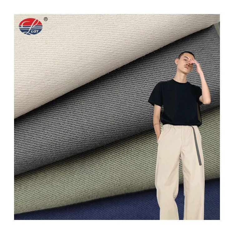 Пользовательские 220gsm chino полиэстер хлопок спандекс тканая стрейч саржевая окрашенная ткань хаки для повседневных брюк ветровка