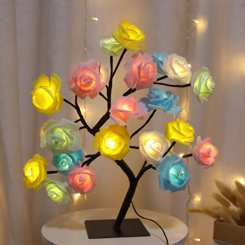 USB Gifts Wedding Valentine Flower Tree Cherry Blossom Rose Lamps Fairy Desk Night Lights Christmas Home Decoration Table Lamp