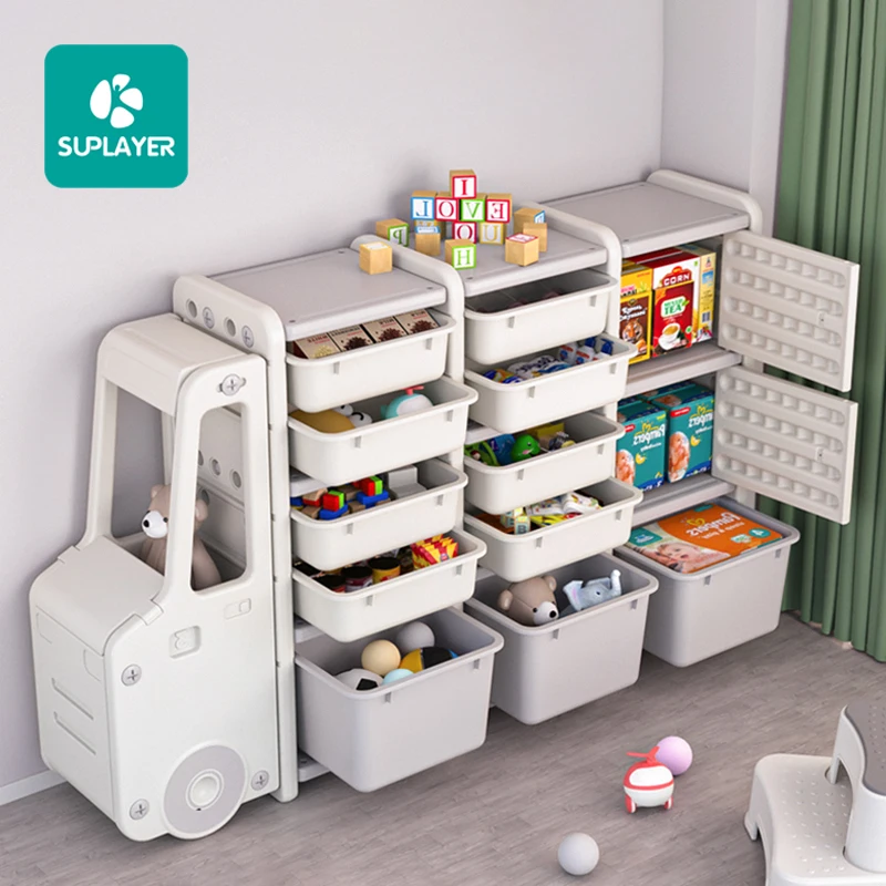 Large-Capacity Car Shape Toy Shelf Teen Organizer Baby Furniture Sets Children BookShelf Plastic Storage Box Kids Cabinets