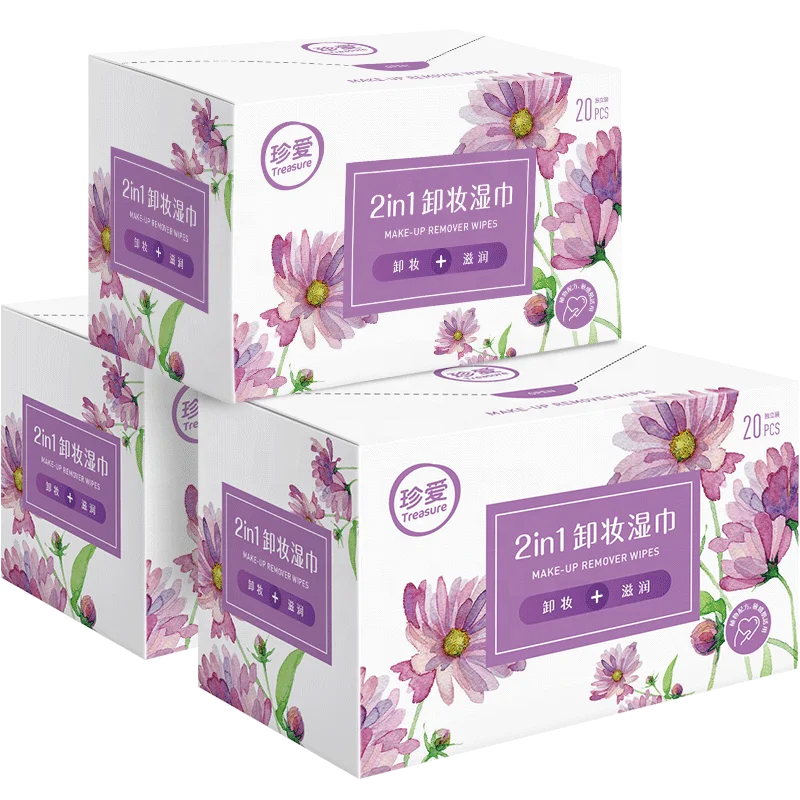 
XZ42 20pcs organic makeup remover wipes packaging 