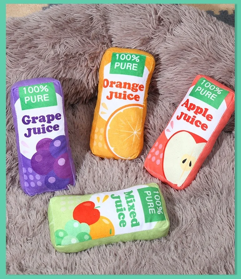 2023 Wholesale Pet toys  customized realistic recycled plush soft squeaky juice  pet cute dog toys