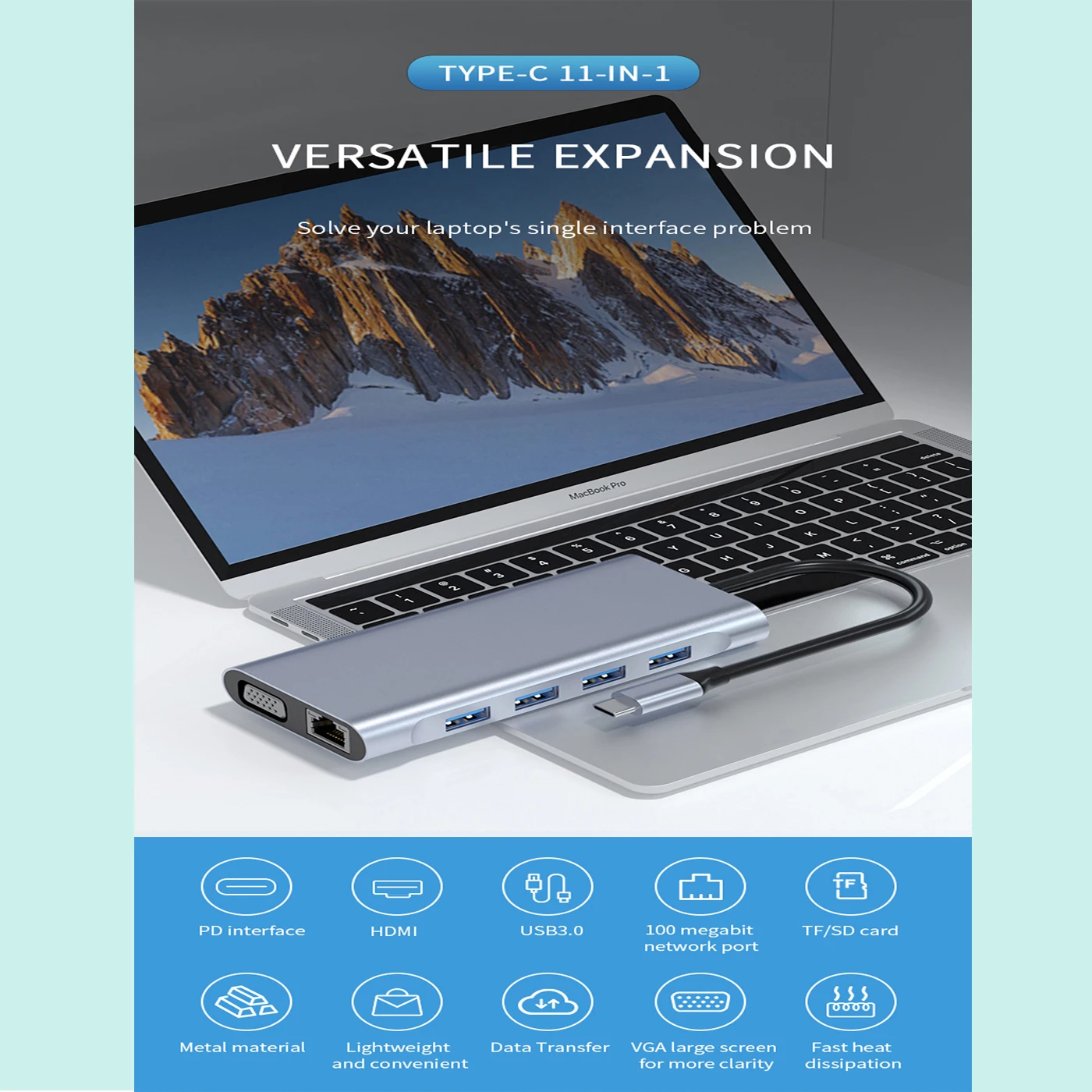 BASIX 11 in 1 Type C HUB to HD-MI USB3.0 Power Delivery Hub for Laptop Docking Station adapter for macbook pro