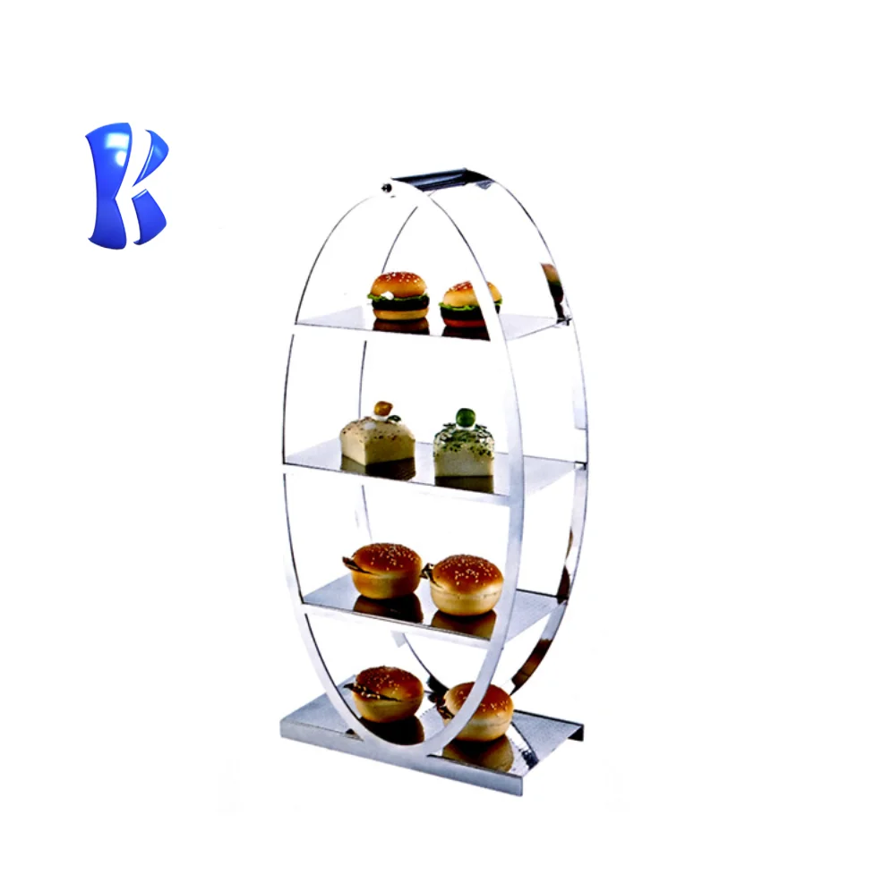 OKEY outdoor catering equipment  hotel buffet round stainless steel high tea stand gold display rack