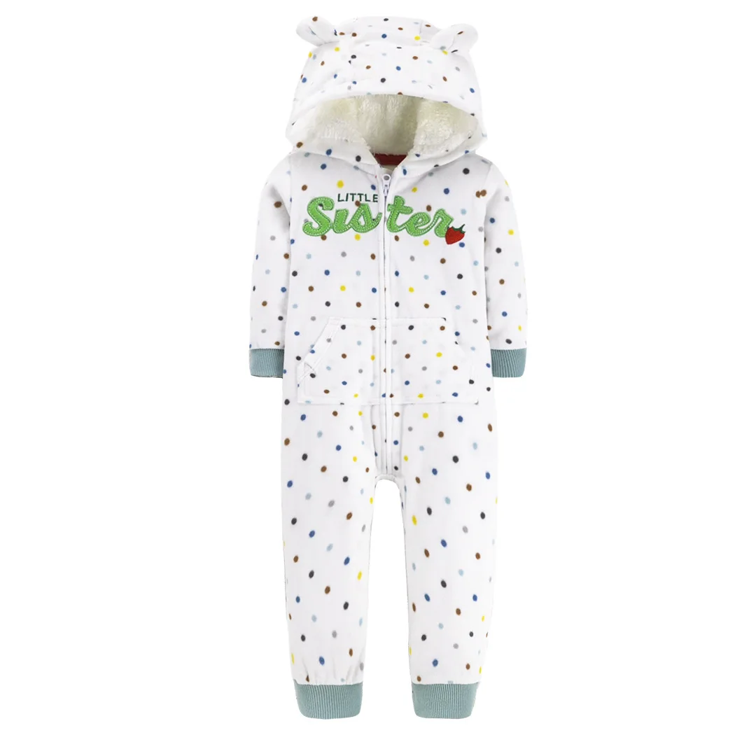 Wholesale winter baby long sleeve onesie hooded pajamas soft fluffy thickening clothes baby romper
