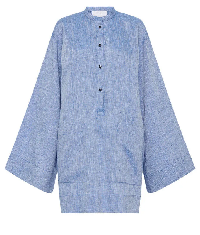 Custom Ladies Loose Fit Button Design Linen Short Dresses Casual Flared Sleeve Patch Pocket Beach Dresses Women Vacation Dresses