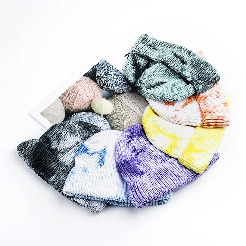Low Price Winter Plain Knitted Hat Rabbit Wool Unisex Tie Dye Color Knit Beanie