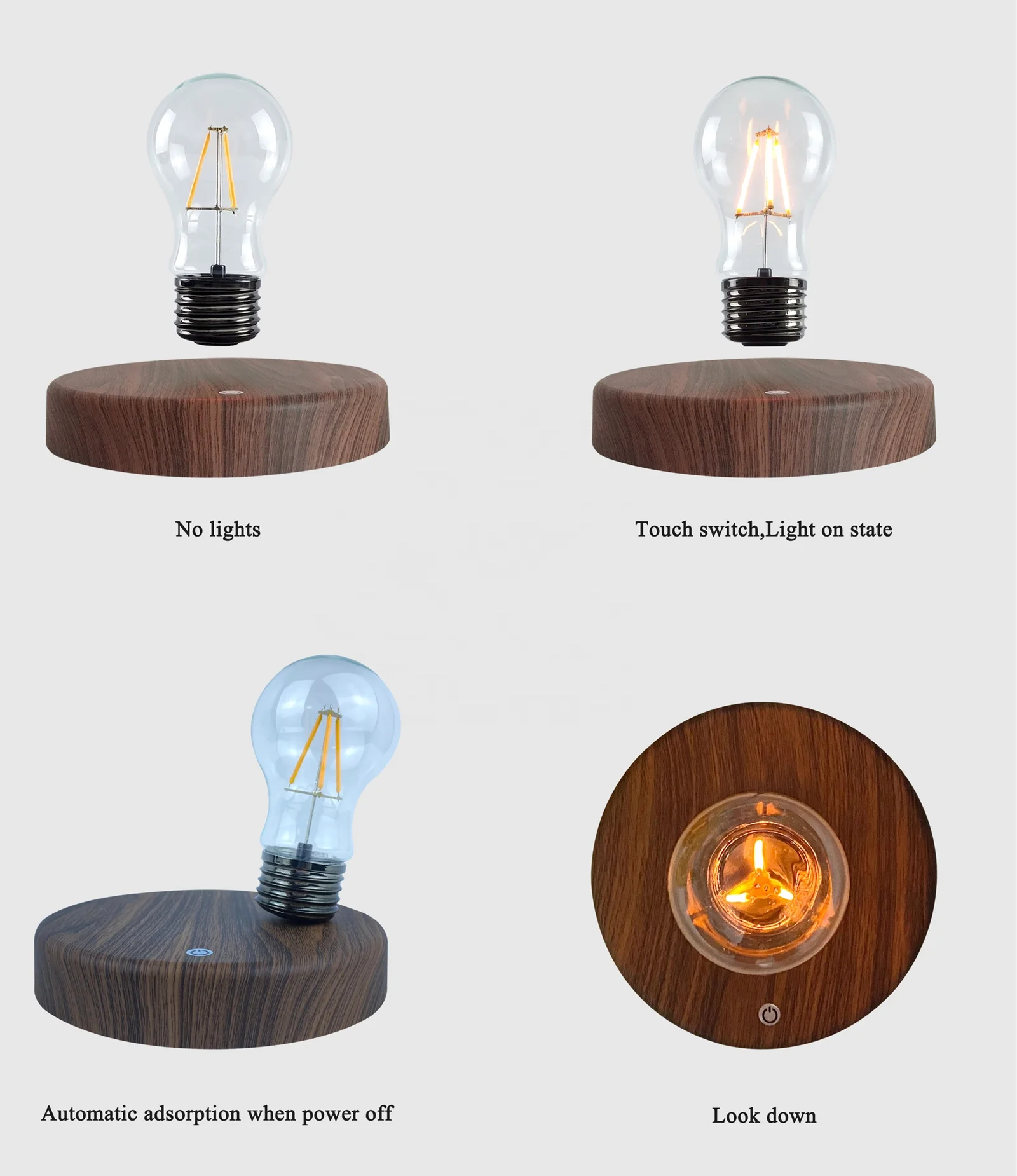 Floating Light Innovative Anti-gravity Rotating Magnetic Levitation Bulb Adjusts the Light Wooden Base Give You Peace Of Mind