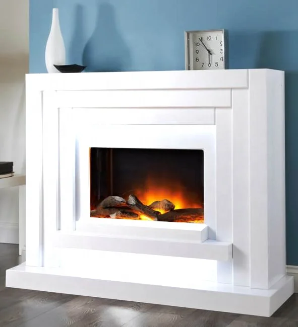 modern decorative white electric fireplace with led light with remote