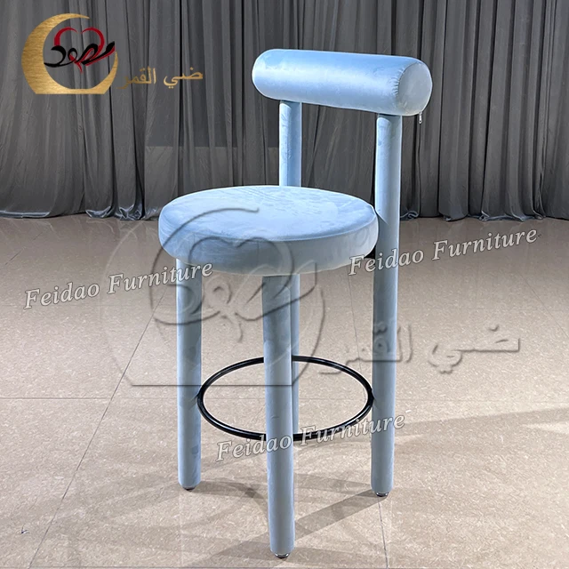 Hotel party modern comfortable high leg blue velvet bar stool chairs