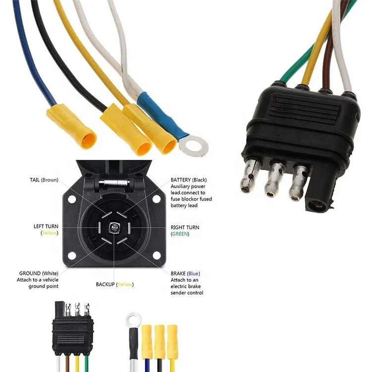 4 Wire Flat to 7 Way RV Trailer Light Plug Wire Harness Converter Adapter for Car Truck Trailer Hitch with Mounting Bracket