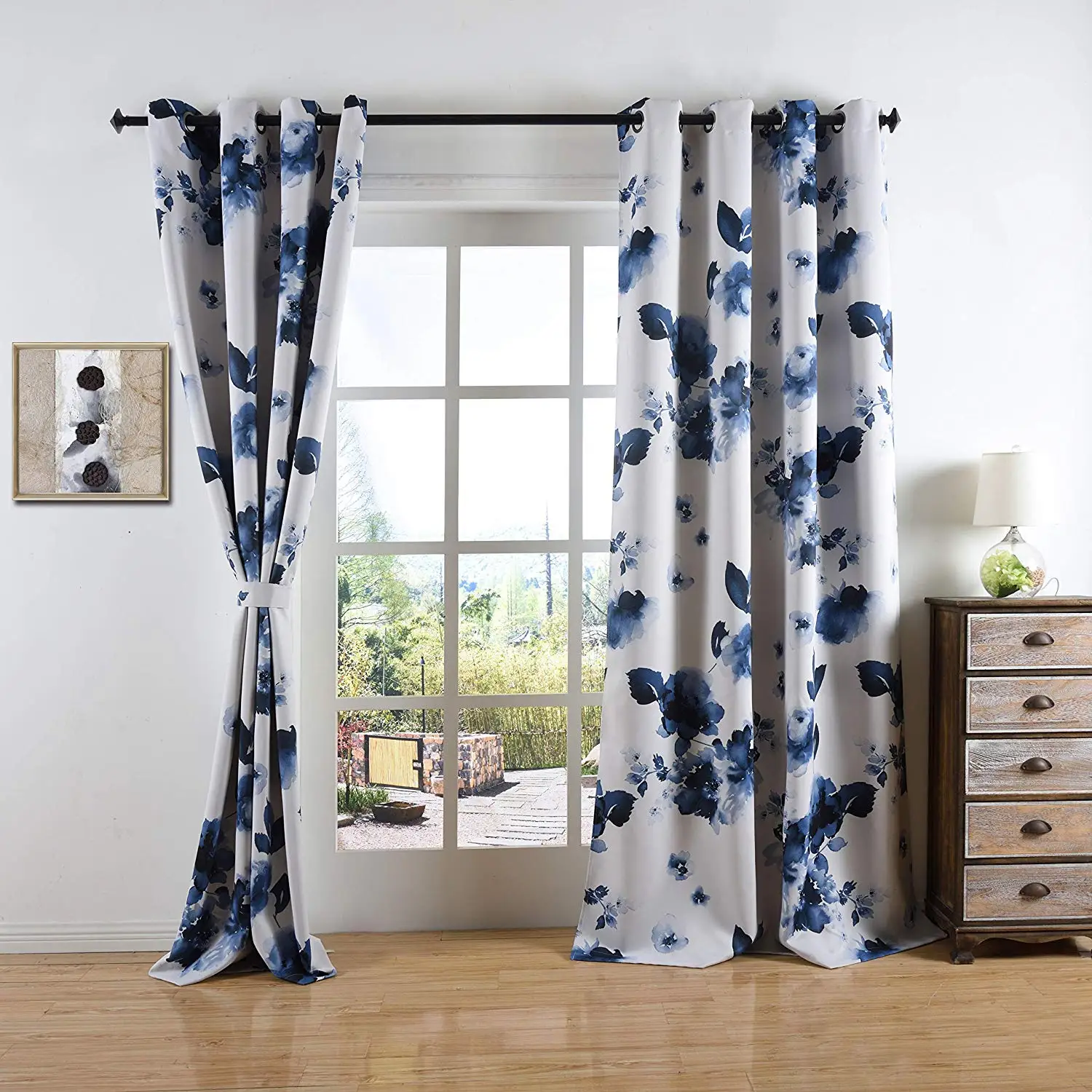 Blue printed black out curtains/Luxury and elegance grommets curtains for living room and bedroom
