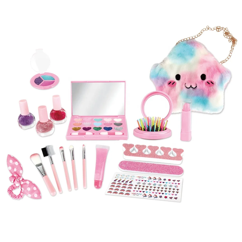 Косметический набор Amazon beauty play, игрушки для девочек, детские моющиеся игрушки для ролевых игр, набор для макияжа «сделай сам» с лаком для ногтей и сумкой для косметики