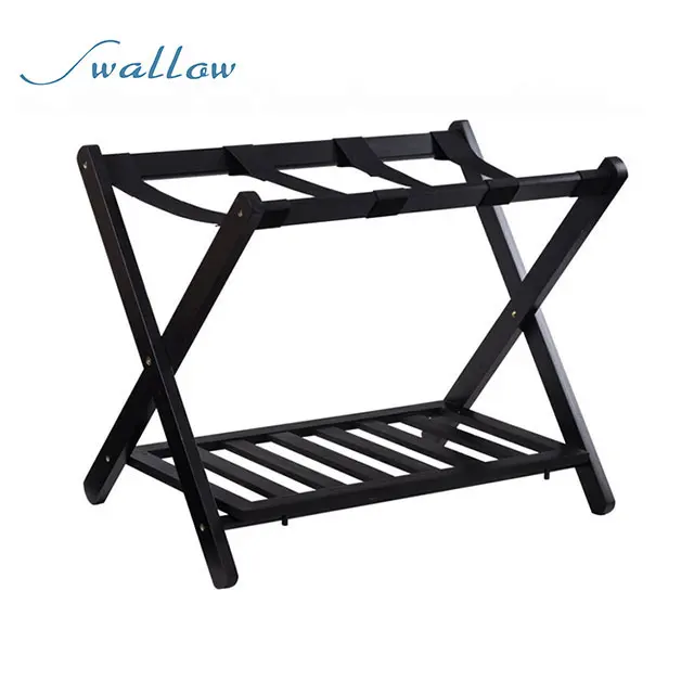 Swallow Solid Wood Stylist Folding Bedroom Luggage Rack Stand with Shoe