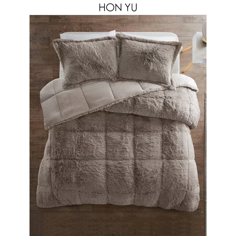 OEKO-TEX Certified Shaggy Faux Fur Comforter Bedding Set with 2 Pillow Shams for Winter