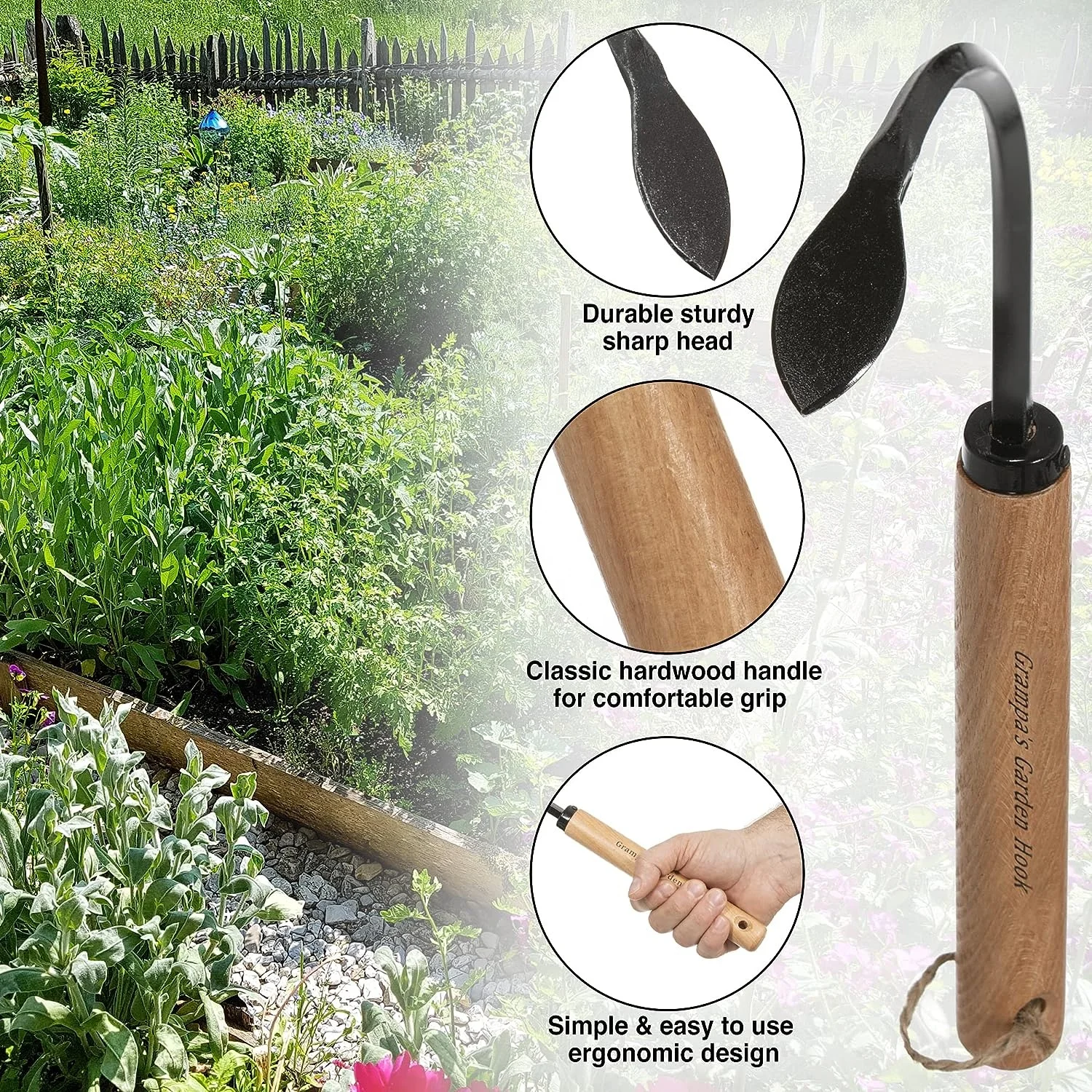 Original Weeder & Cultivator Garden Hand Tool Forged Steel Blade Garden Hook Lightweight and Durable to Use