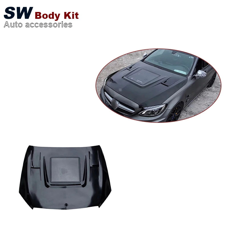 Fiberglass/Carbon Fiber Transparent Front Hood for Mercedes-Benz AMG W205 C200 C300 C63
