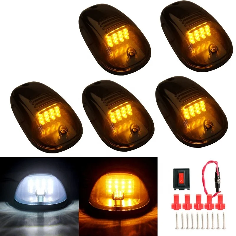 For Ford F150 Assembly Black Smoke Lens Marker Running Lamps Compatible Pickup Trucks Amber LED Cab Roof Top Clearance Light