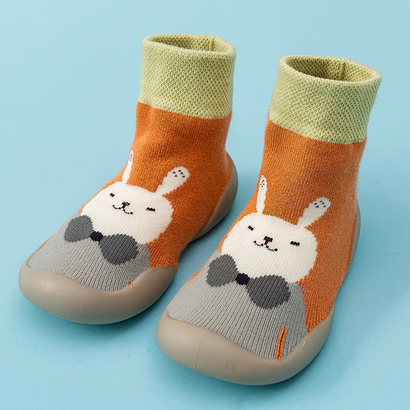 Cotton cute rabbit rubber sole baby child shoes socks