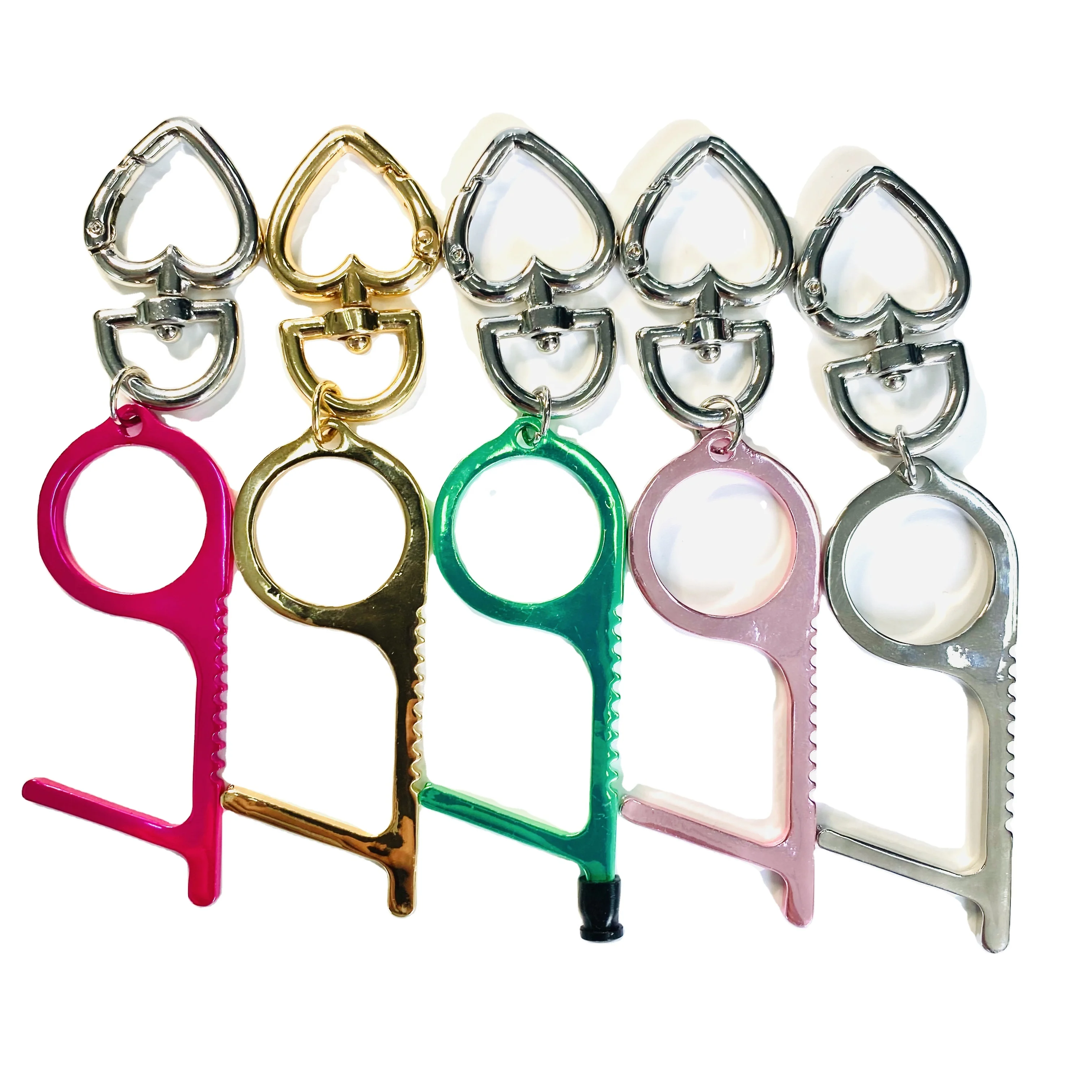 
Fashion Self defense keychain door opener phone screentouch heart shape carabiner no touch door opener for keychain wholesales 