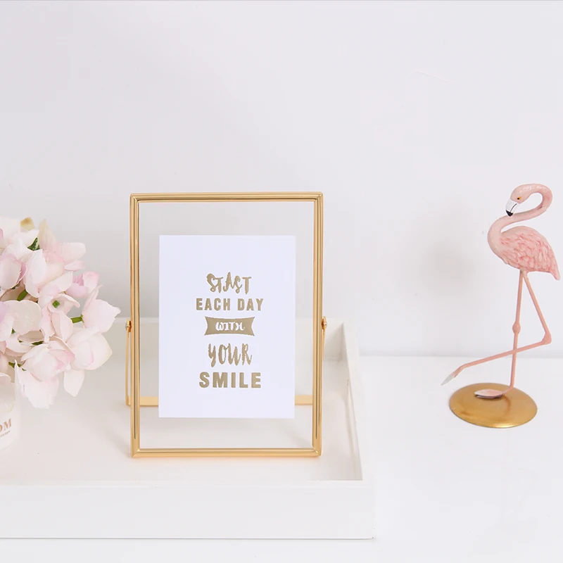 
5x7 Antique Gold Vintage Style Brass and Glass, Metal Floating Desk (Vertical) Picture Frame for home decoration 