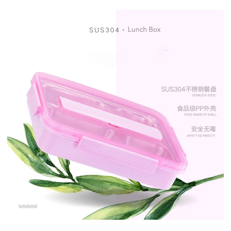 wholesale school Stainless steel  304 food container portable lunch box with airtight Lid and 4 compartments