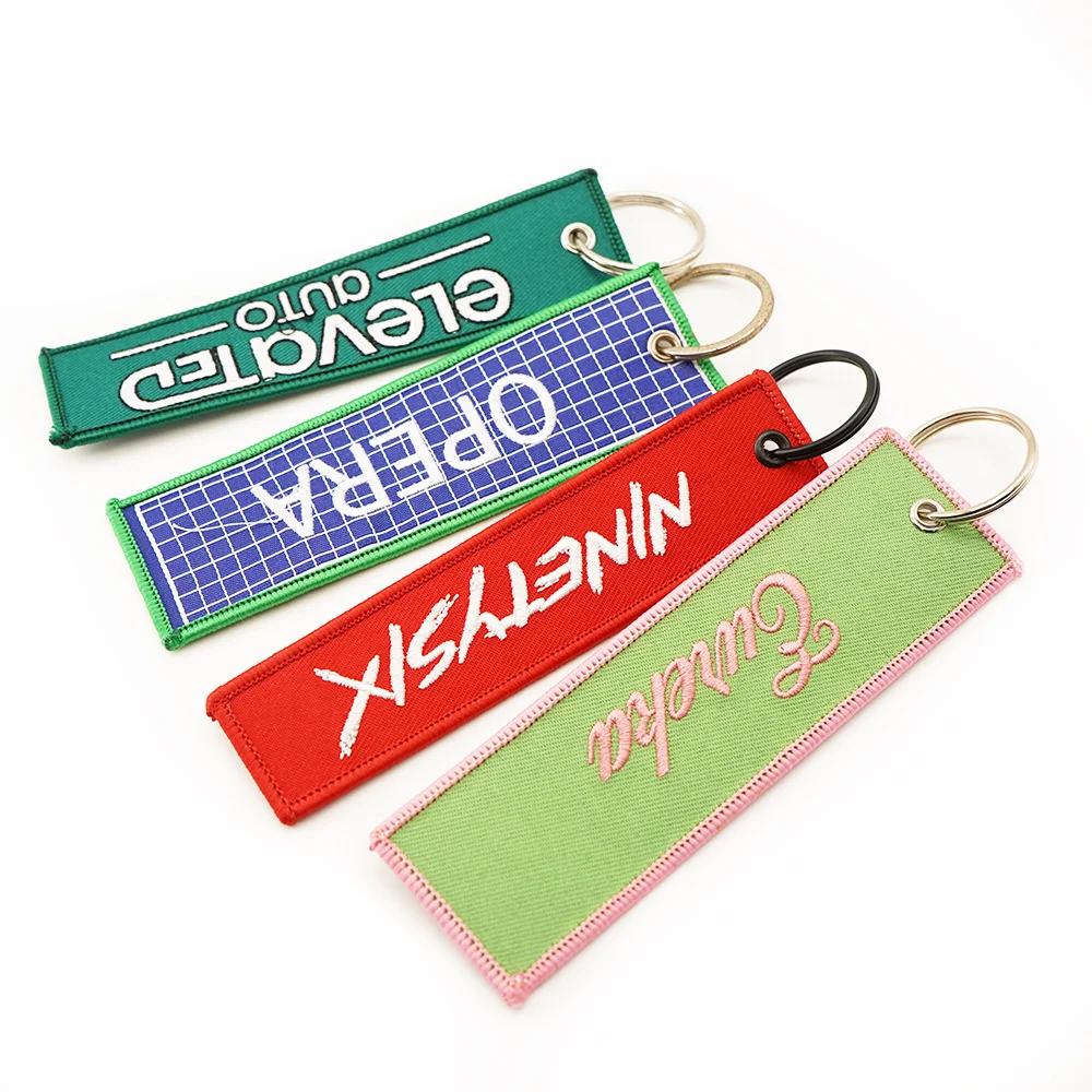 Personalized Wholesale Custom Fabric Embroidery Patch Key Ring Tag Embroidered Key Chain Keyring Keychain
