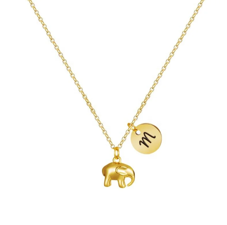 Joycuff  Animal Series Jewelry Gold Plated Elephant Customize Initial Pendant Necklace Baby Kids