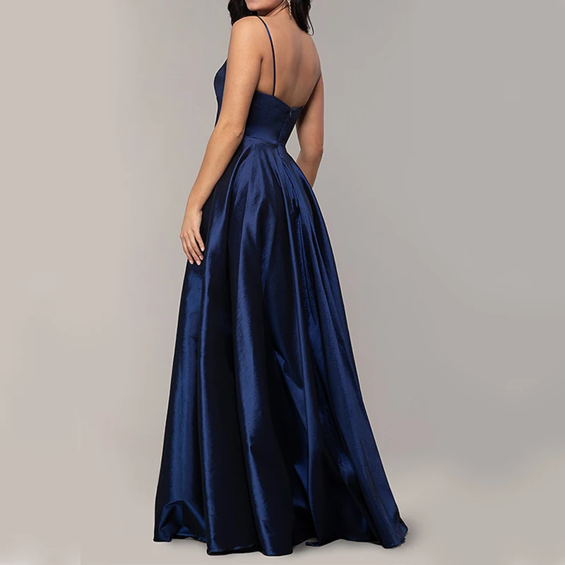 Custom Elegant Long Maxi Red Sleeveless Open Back Women Prom Evening Dress Wholesale with Pocket