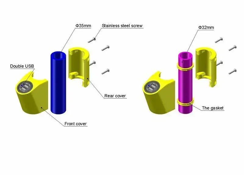 Yellow color Bus handrail 12-24V Dual QC3.0 USB Charger Power Socket Adapter Quick shipping